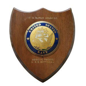 USS Bottineau Metal Wood Navy Plaque, WWII M.M. Burgie MoMM 3-C